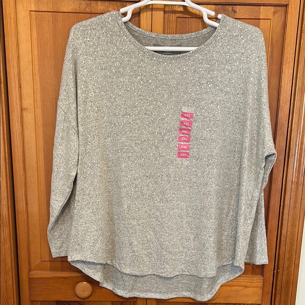 Berkeley Jensen Gray Foil Long Sleeve Top | XXL | NWT Soft Stretch Embellished